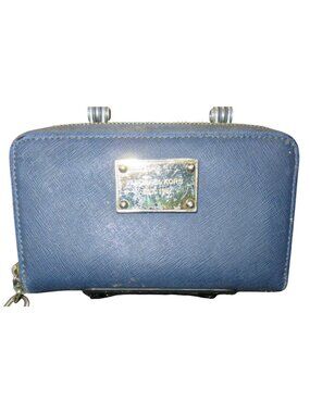 Michael Kors Blue Saffiano Leather Zip around wallet wristlet